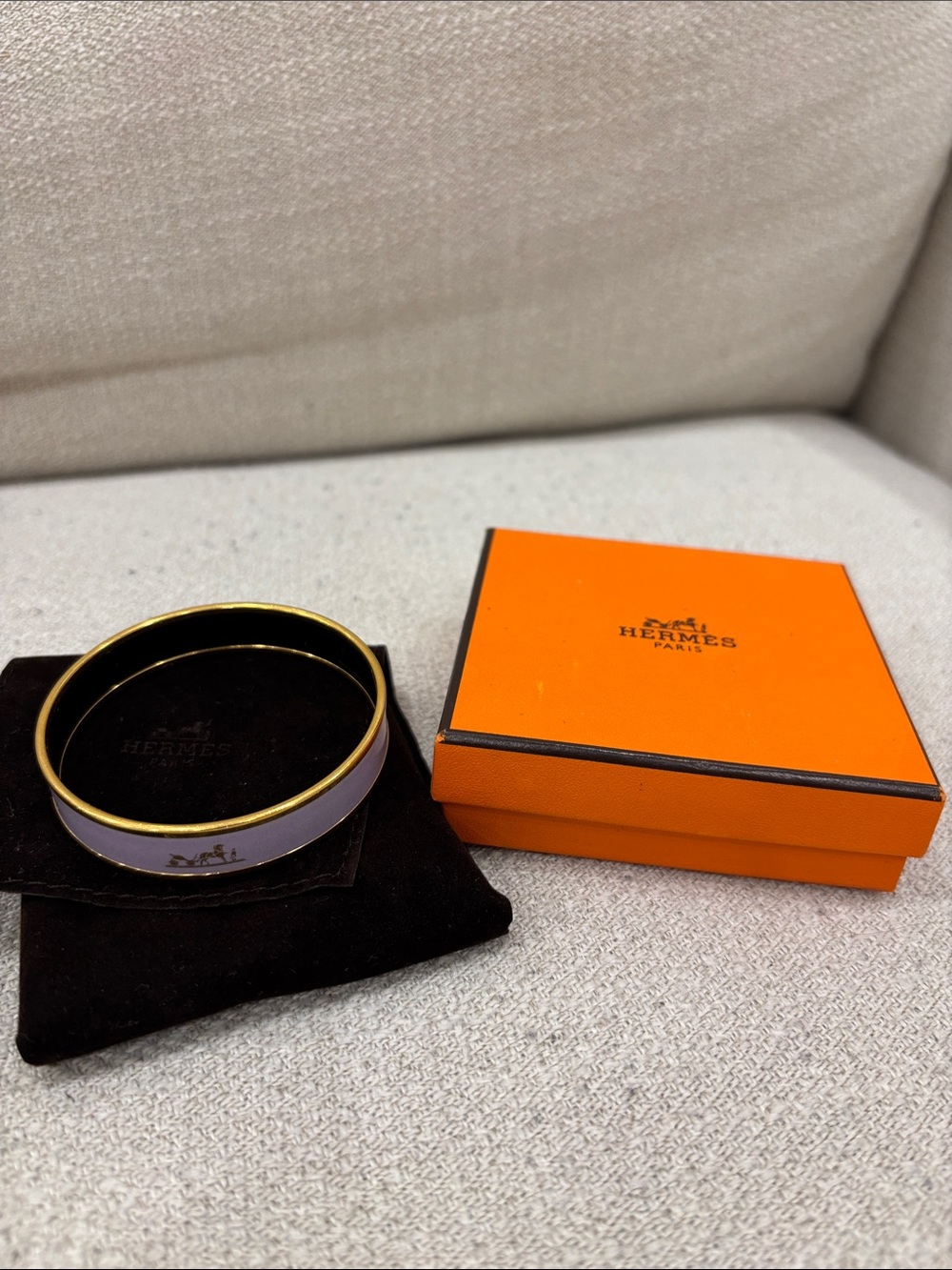 Hermes Lavender Enamel Bangle with Gold Trim